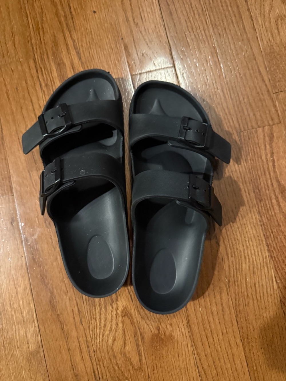 Shade & Shore Black Double Buckle Slide Sandals